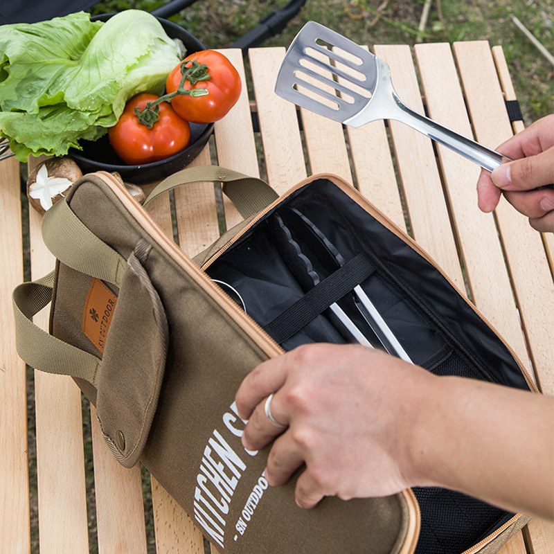 Camping Cooking Utensil Organizer - 8 adet Kamp Mutfak Tencere Seti