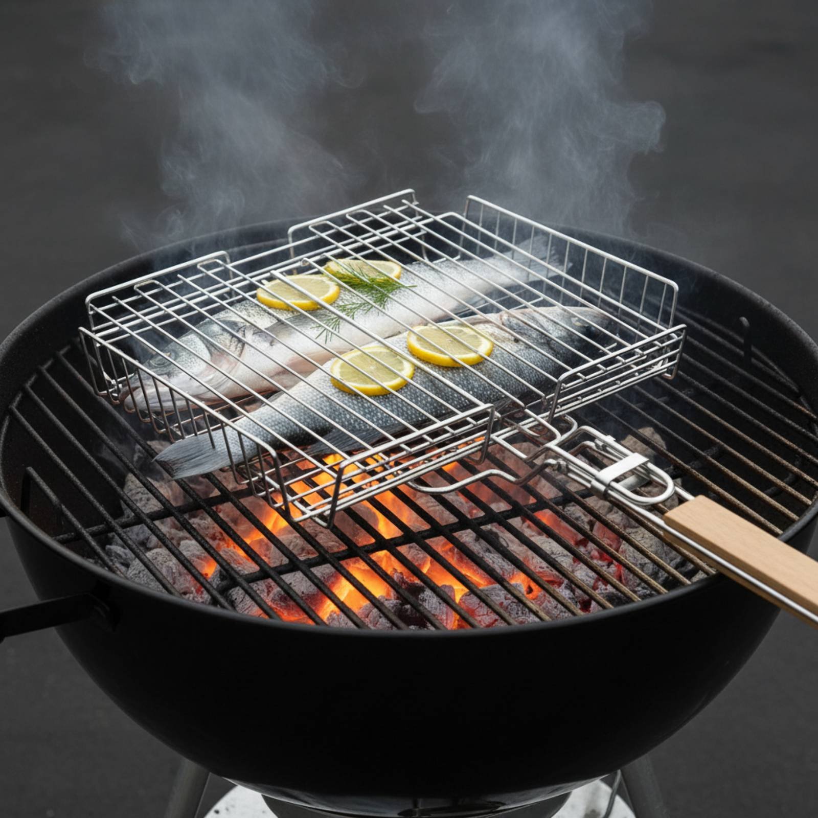 Camping Cooking Food - Ahşap Saplı Izgara Sepeti Taşınabilir Katlanır