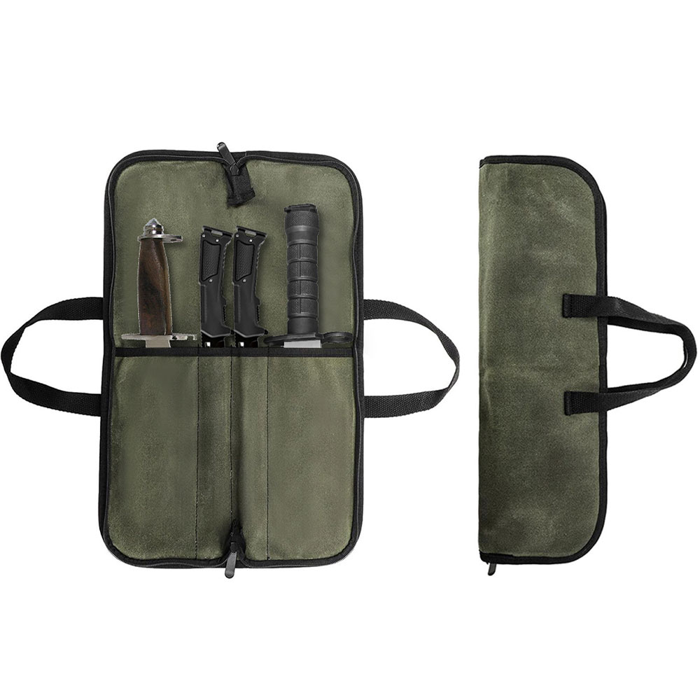 Camping Cooking Equipment - Cilalı Kanvas Bıçak Çantası Çok Bölmeli