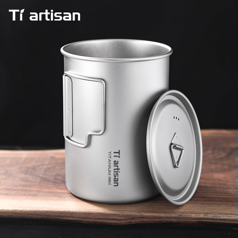 Camping Cooking Lightweight - Tiartisan 750ml/900ml Titanyum Katlanabilir Saplı Kamp